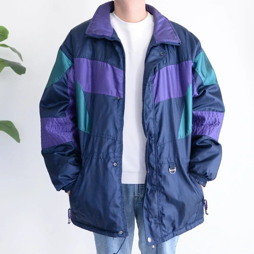 Vintage Etirel Navy Purple Colorblock Winter Coat Heritage 80's Winter Ski 44